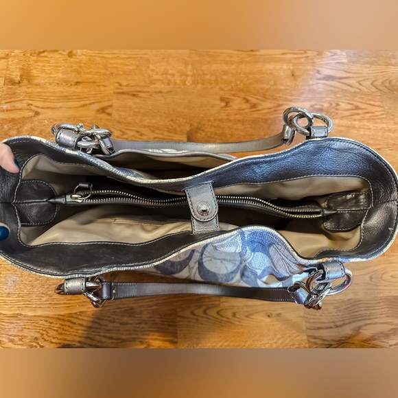 Coach Alexandra Signature Blue, White and Silver Chain Shoulder Bag - Picture 11 of 16